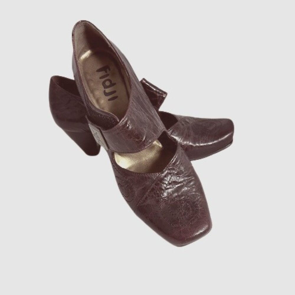 Fidji Leather Cone Heeled Mary Janes